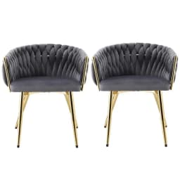 Set of 2 Grey Velvet Dining Chairs Upholstered Accent Armchairs Modern Elegant Side Chairs for Home Dining Room Living Room