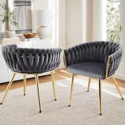Set of 2 Grey Velvet Dining Chairs Upholstered Accent Armchairs Modern Elegant Side Chairs for Home Dining Room Living Room