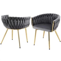 Set of 2 Grey Velvet Dining Chairs Upholstered Accent Armchairs Modern Elegant Side Chairs for Home Dining Room Living Room