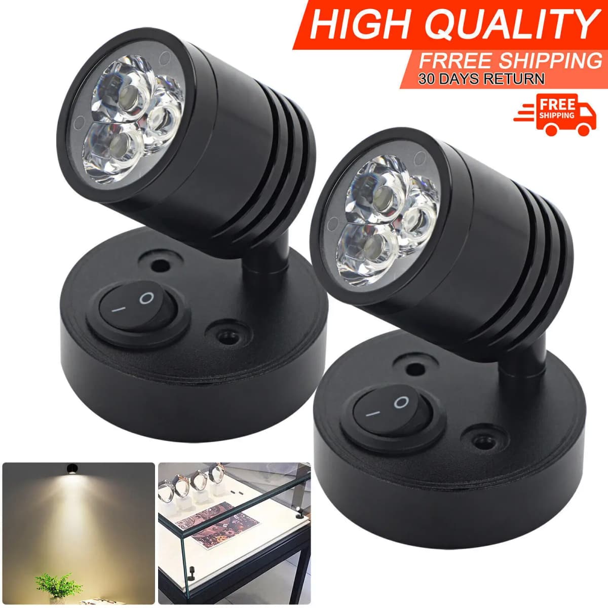 2PCS LED Reading Light Camper Caravan Van Motorhome Boat Interior Spot Lamp 12V