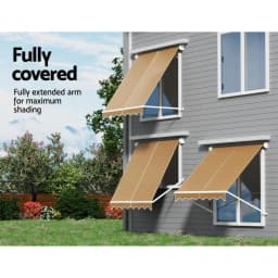 Window Fixed Pivot Arm Awning Outdoor Retractable Canopy 2.1 x 2.1 m Beige Sun Shade Shelter