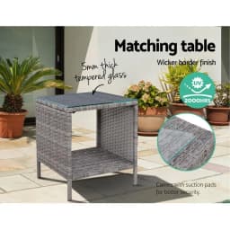 3 Piece Recliner Chair Table Sun Lounge Wicker Outdoor Furniture Adjustable Grey