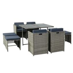 9 Piece Grey Wicker Outdoor Dining Set Patio Table and Chairs Furniture Collection