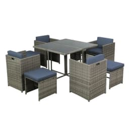 9 Piece Grey Wicker Outdoor Dining Set Patio Table and Chairs Furniture Collection