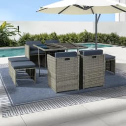 9 Piece Grey Wicker Outdoor Dining Set Patio Table and Chairs Furniture Collection