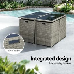 9 Piece Grey Wicker Outdoor Dining Set Patio Table and Chairs Furniture Collection