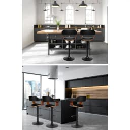 2x Black Gas Lift Leather Bar Stools with Armrests Adjustable Swivel Counter Chairs