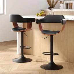 2x Black Gas Lift Leather Bar Stools with Armrests Adjustable Swivel Counter Chairs