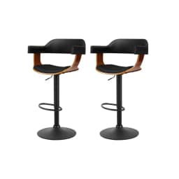 2x Black Gas Lift Leather Bar Stools with Armrests Adjustable Swivel Counter Chairs
