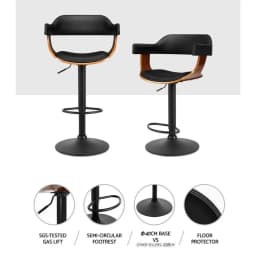 2x Black Gas Lift Leather Bar Stools with Armrests Adjustable Swivel Counter Chairs