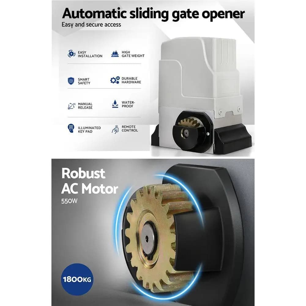 Automatic Sliding Gate Opener Kit 4M 1800KG Heavy Duty Motorized Gate Access System with Remote Control Security Drive Set