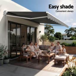 Retractable Motorized Folding Arm Awning 3.5M x 3M Grey Outdoor Sun Shade Canopy