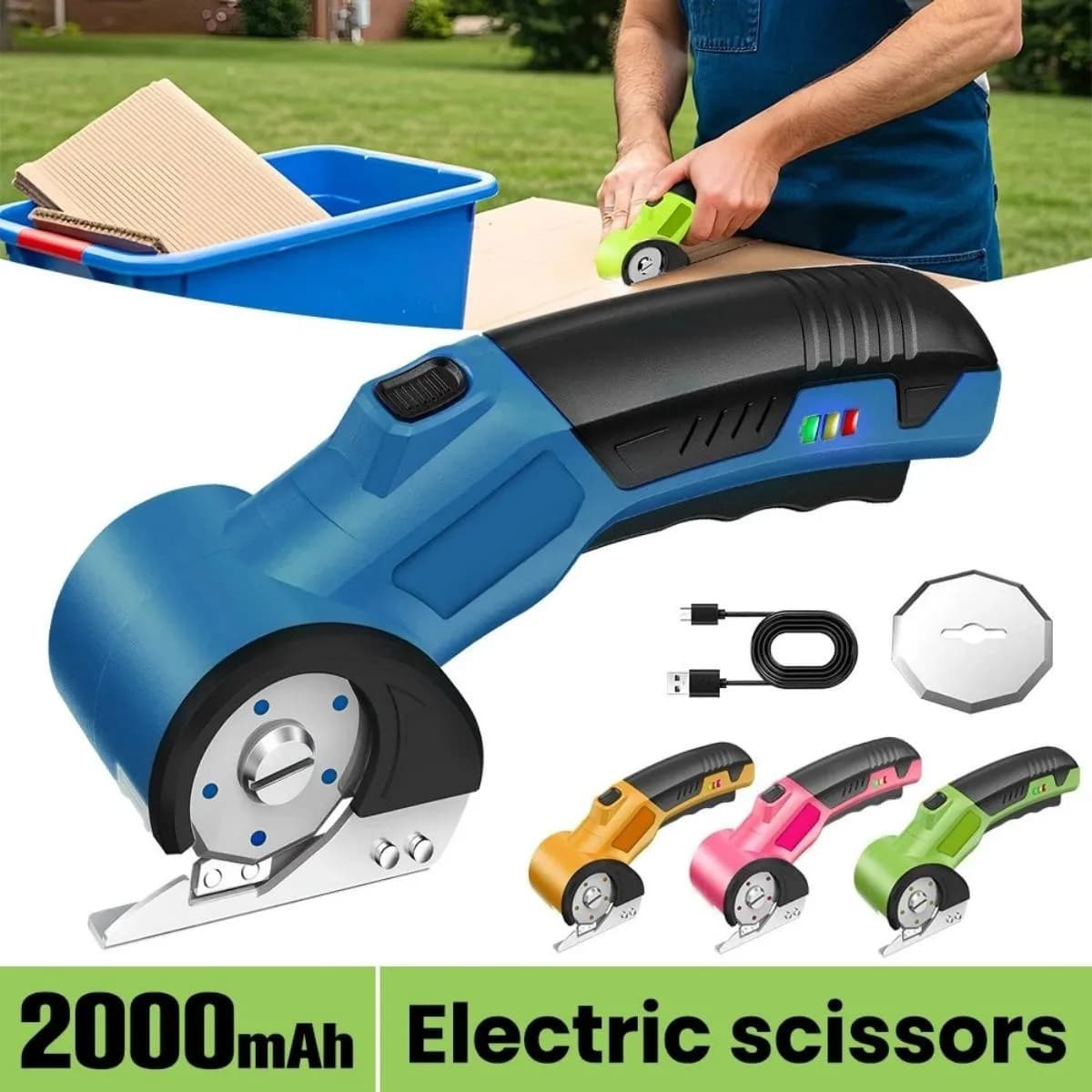 Cordless Electric Scissors Rotary Blade Cutter Rechargeable for PVC Leather DIY