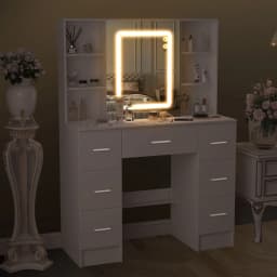 Large Makeup Vanity Desk with LED Hollywood Mirror, Lighted Dressing Table Set with Storage Drawers, Bedroom Vanity Table for Women