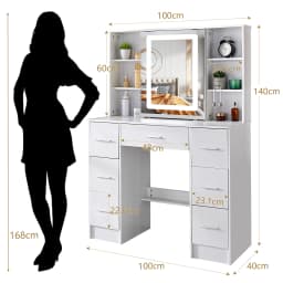 Large Makeup Vanity Desk with LED Hollywood Mirror, Lighted Dressing Table Set with Storage Drawers, Bedroom Vanity Table for Women