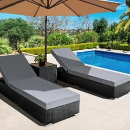 3 Piece Sun Lounge Wicker Lounger Outdoor Day Bed Rattan Garden Furniture Patio Set