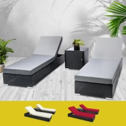 3 Piece Sun Lounge Wicker Lounger Outdoor Day Bed Rattan Garden Furniture Patio Set