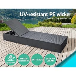3 Piece Sun Lounge Wicker Lounger Outdoor Day Bed Rattan Garden Furniture Patio Set