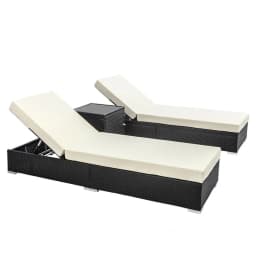 3 Piece Sun Lounge Wicker Lounger Outdoor Day Bed Rattan Garden Furniture Patio Set