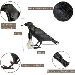 Raven Lamp Light Black Novelty Bird Crow Desk Table Lamp Bedroom Decoration
