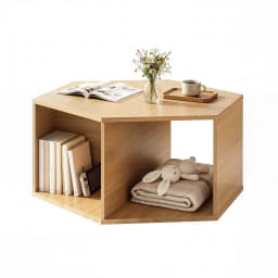 Hexagonal Coffee Table Wooden Center Table with Open Storage Two Way Display Side Table for Living Room