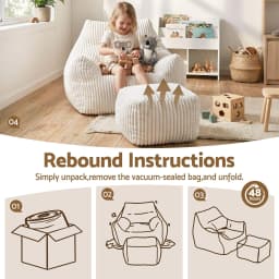 Oversized Corduroy Bean Bag Sofa with Ottoman White for adults Teens