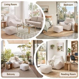 Oversized Corduroy Bean Bag Sofa with Ottoman White for adults Teens