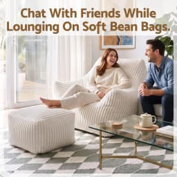 Oversized Corduroy Bean Bag Sofa with Ottoman White for adults Teens