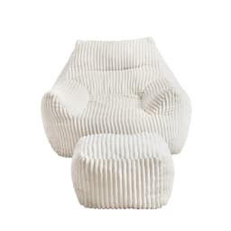 Oversized Corduroy Bean Bag Sofa with Ottoman White for adults Teens
