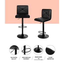 4x Black Leather Gas Lift Bar Stools Adjustable Kitchen Counter Chairs Set