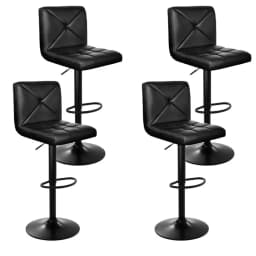 4x Black Leather Gas Lift Bar Stools Adjustable Kitchen Counter Chairs Set