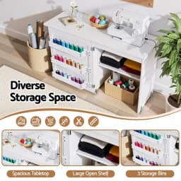 Foldable Sewing Machine Table Multifunction Rolling Craft Desk with Storage for Home Use