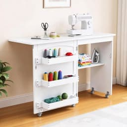 Foldable Sewing Machine Table Multifunction Rolling Craft Desk with Storage for Home Use