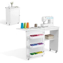 Foldable Sewing Machine Table Multifunction Rolling Craft Desk with Storage for Home Use