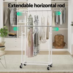 Double Rod Adjustable Clothes Rack Garment Airer Rail Coat Stand Portable Hanger Organizer Drying Storage Rack