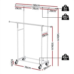 Double Rod Adjustable Clothes Rack Garment Airer Rail Coat Stand Portable Hanger Organizer Drying Storage Rack