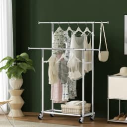 Double Rod Adjustable Clothes Rack Garment Airer Rail Coat Stand Portable Hanger Organizer Drying Storage Rack