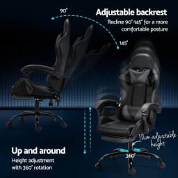 Ergonomic Gaming Office Chair with 2 Point Massage Footrest Grey
