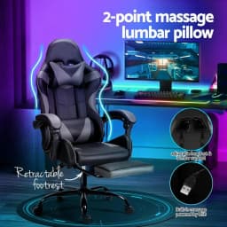 Ergonomic Gaming Office Chair with 2 Point Massage Footrest Grey