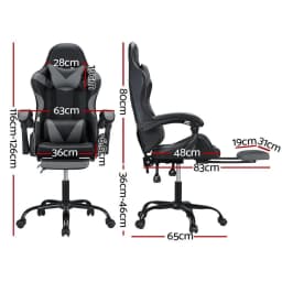 Ergonomic Gaming Office Chair with 2 Point Massage Footrest Grey