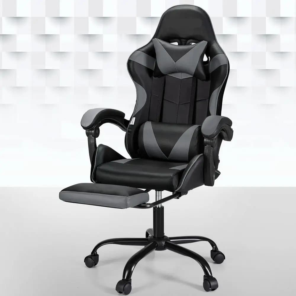 Ergonomic Gaming Office Chair with 2 Point Massage Footrest Grey
