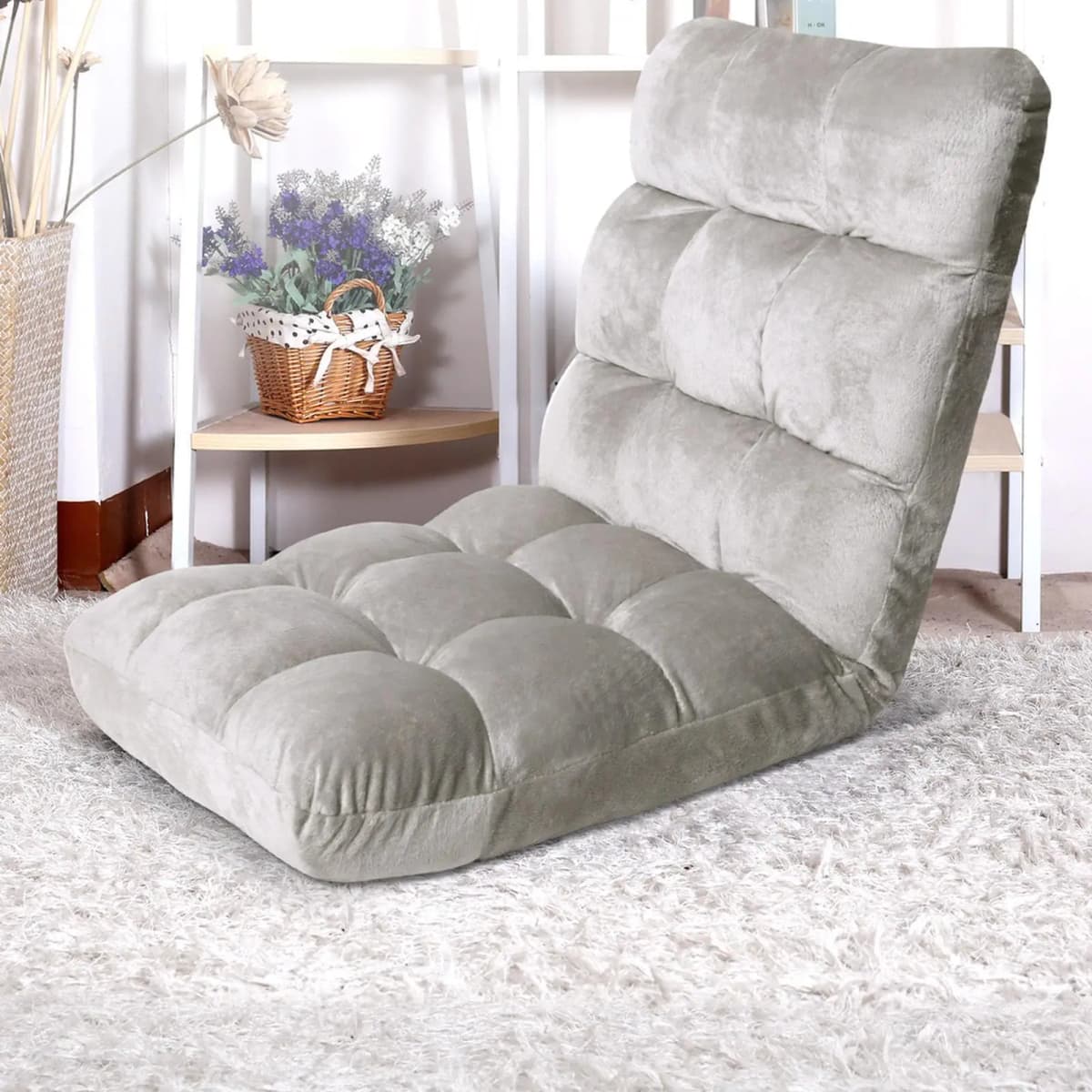 Grey Flannel Lounge Sofa Bed Foldable Convertible Sleeper for Living Room Home Use