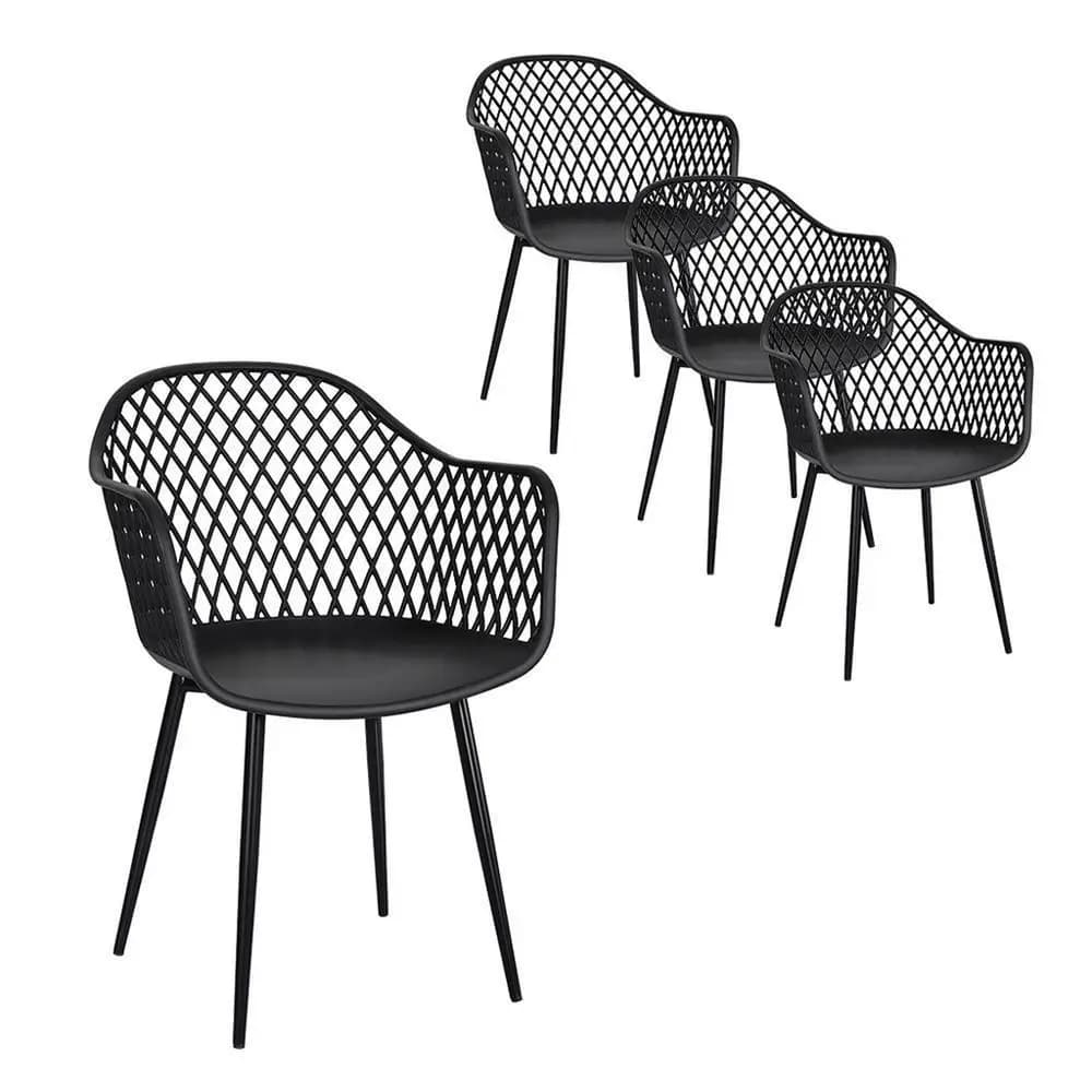 4 Piece Outdoor Dining Chairs PP Lounge Patio Chairs Garden Furniture Black