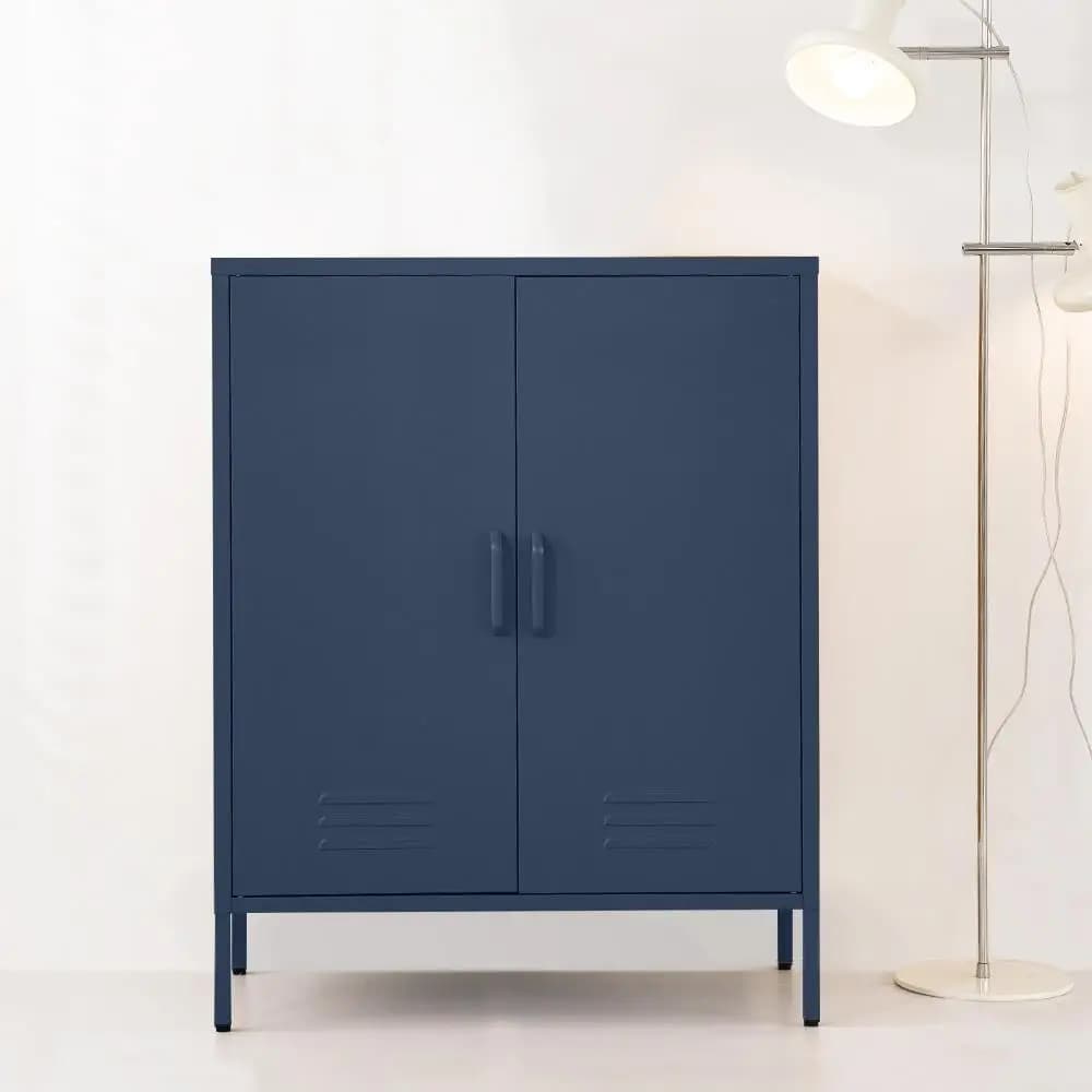 Modern Blue Metal Buffet Sideboard Storage Cabinet with Adjustable Shelves for Dining Room and Kitchen