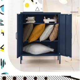 Modern Blue Metal Buffet Sideboard Storage Cabinet with Adjustable Shelves for Dining Room and Kitchen