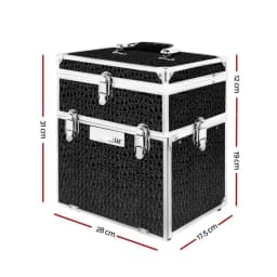 Portable Cosmetic Makeup Carry Case with Mirror Crocodile Black Travel Beauty Organizer Box