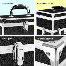 Portable Cosmetic Makeup Carry Case with Mirror Crocodile Black Travel Beauty Organizer Box
