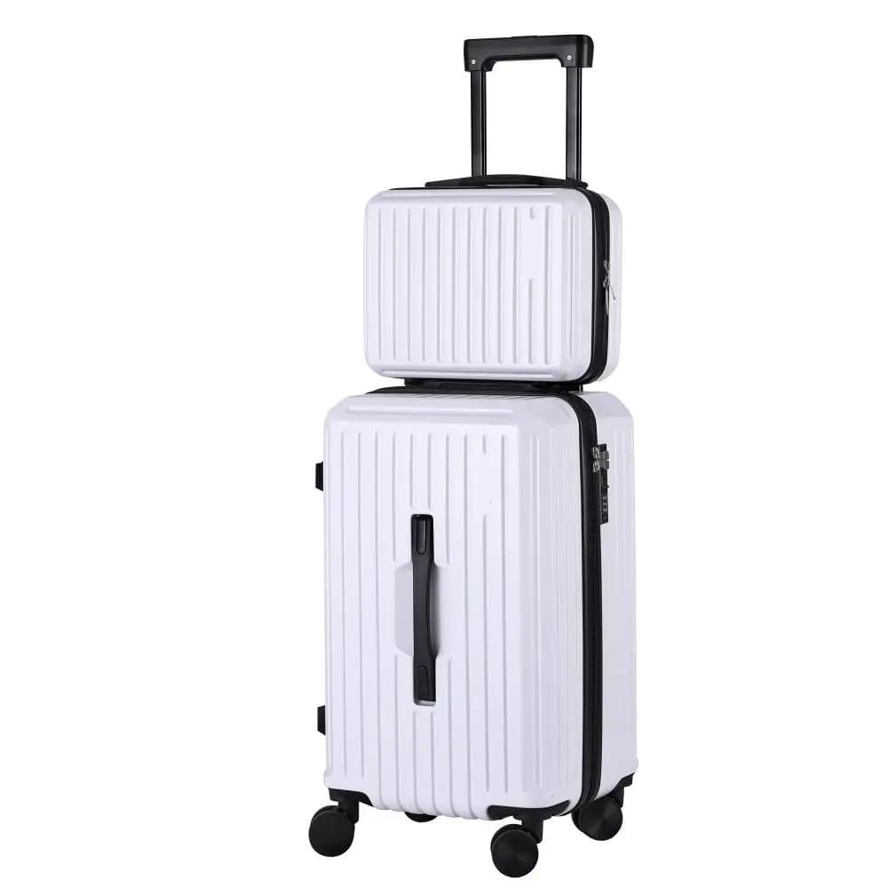 2pcs Trunk Luggage Set Carry On Suitcases with TSA Lock 12 Inch and 20 Inch White Travel Cases