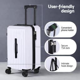 2pcs Trunk Luggage Set Carry On Suitcases with TSA Lock 12 Inch and 20 Inch White Travel Cases