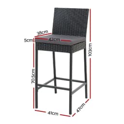 Set of 4 Outdoor Rattan Bar Stools Patio Dining Chairs Modern Wicker Bar Height Furniture for Garden Balcony and Patio